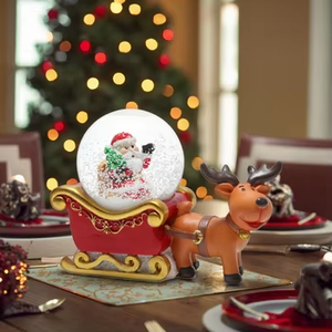 <strong>Santa</strong> Claus and <strong>Reindeer</strong> <strong>Sleigh</strong> Resin Toy with Snow Globe Hand-painted Christmas Decoration Miniature Resin <strong>Crafts</strong> - Product Image 3