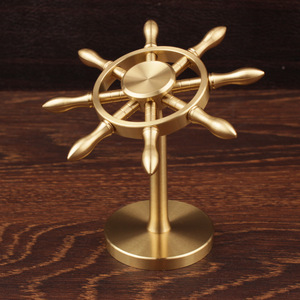 Brass <b>Ship</b> <b>Wheel</b> Ornament Round Desk Decor Traditional Design Home Office Supply - Product Image 1