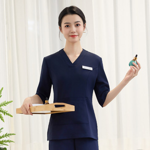 Elegant Beautician Uniform Women Three-Quarter Sleeves Polyester Spa Workwear - Product Image 2