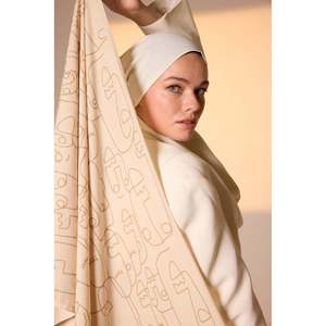 Pure Tone Beige Mink <b>Scarf</b>-Marginal Pattern Complimentary <b>Hat</b> & <b>Glove</b> <b>Set</b> - Product Image 5