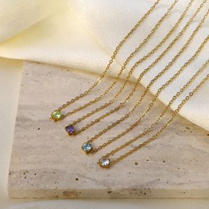 Zircon Pendant Necklace For Women Claw Setting Fine Jewelry Everyday Wear Geometric Design Gold Chain Clavicle Accessory - Product Image 2