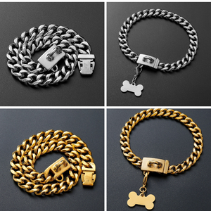Chaîne pour chien en acier inoxydable 316L, maillons cubains, 13 mm, collier de luxe doré avec pendentif en forme d'os - Product Image 4