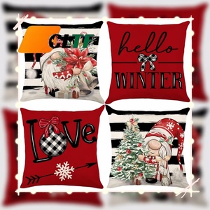 45*45cm Hello Winter Love Letter Gnome Funda de almohada de lino Funda de cojín de Navidad Funda de cojín de sofá para el hogar - Product Image 1