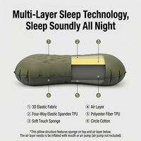 Oreiller de camping gonflable vert olive, ultraléger, pour le voyage, la randonnée, le lit et les coussins de siège