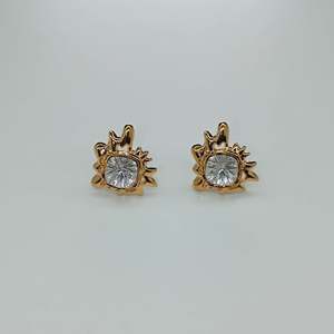 Fashion <b>Stud</b> <b>Earrings</b> 316L Stainless Steel PVD Gold Plating Square <b>Crystal</b> Design - Product Image 1