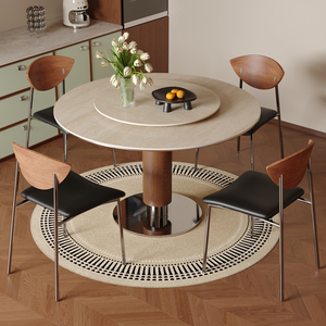 Ensemble de table à manger ronde victorienne pour petits appartements, usage domestique, plateau en marbre, bois massif, 4 chaises de salle à manger - Product Image 3