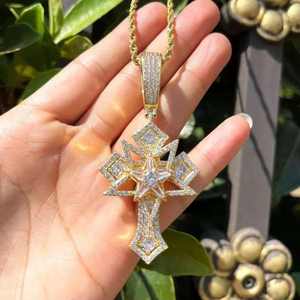 Iced Out Hip Hop Jewelry Crystal Custom Three <b>Cross</b> Moissanite Pendant Big Size Shiny Baguette Diamond <b>Charm</b> <b>Cross</b> Pendant - Product Image 2