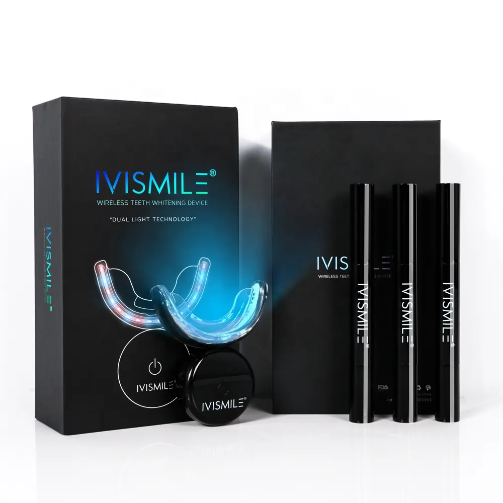 IVISMILE, venta al por mayor, Etiqueta Privada, Luz Azul inalámbrica, blanqueamiento de dientes, uso doméstico, Kit de LED para blanqueamiento de dientes