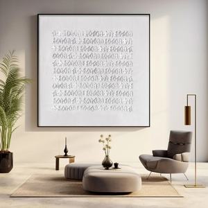 Arte Mural 3D Cuadrado Blanco, Pintura Abstracta de Animales Estilo Wabi-Sabi sobre Lienzo, Pintado a Mano para Hogar y Galería - Product Image 2