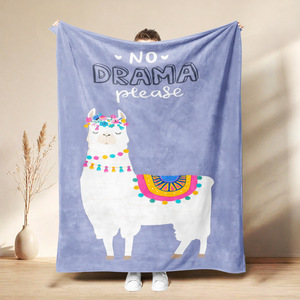 Couverture en flanelle à motif de lama de dessin animé, couverture de sieste respirante et douce pour la peau, pour chambre à coucher, salon, impression personnalisée - Product Image 2
