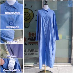 Robe longue décontractée unie pour femme H-450, style abaya musulmane, à col à revers, boutonnage simple, poches, manches longues, coupe ample - Product Image 4