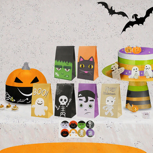 <b>Halloween</b> Kraft Paper Treat <b>Bags</b> Stickers Offset/Digital Recycled Materials Self-Folding Gift Pouches for Food <b>Party</b> Favors - Product Image 2
