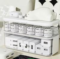 Boîte de rangement de bureau en plastique multi-compartiments tendance avec couvercle rabattable pour cosmétiques, petits objets et organisateur de commode