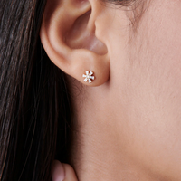 Boucles d'oreilles Milskye Classic Beautiful Fine Jewelry en argent 925 et or 14 carats, mini fleurs, baguette, zircon, pour femmes