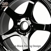 Rueda de Aleación de Cinco Radios, Estilo JDM Clásico, Forjada, Nueva, Negra Brillante, 25mm, Mecanizada con Precisión, 5 Orificios