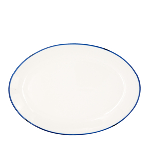 Assiette plate ovale 27x19 cm blanche avec bord bleu - Product Image 1