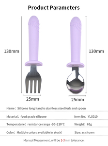 Juego de tenedor y cuchara de acero inoxidable para bebé, mango de silicona, cubiertos de entrenamiento para niños pequeños, antideslizantes, con agarre antideslizante para niños - Product Image 2