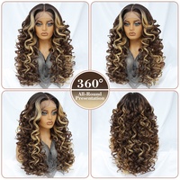Perruque Latisha Premium sans colle en fibre Futura résistante à la chaleur, mélange de cheveux africains pour femmes noires, perruques synthétiques bouclées HD avec dentelle frontale