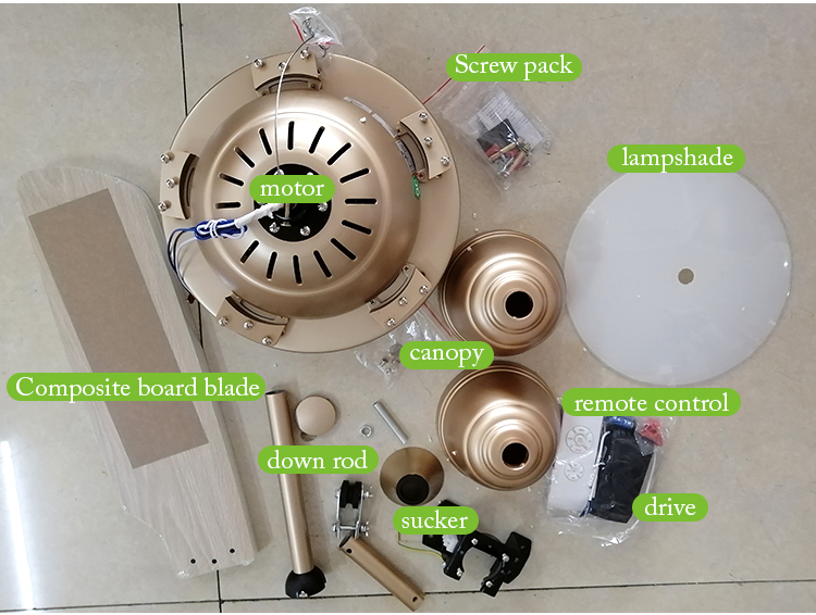 Breeze.Lux 52 inch luxury gold ceiling fan mute M D F leaf blades remote control 220 v ceiling fan light