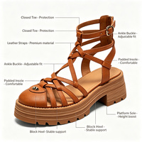 Sandales gladiateur personnalisées ODM OEM à brides croisées tressées, boucle métallique réglable à la cheville, plateforme superposée, talon carré, en PU végétalien