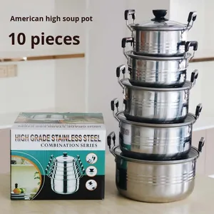 Phong Cách Mỹ 10-12 Mảnh Thép Không Gỉ Đồ Nấu Nướng Thiết Lập Cổ Điển Cổ Phiếu Nồi Súp Nồi Cảm Ứng Nồi Bếp Cho Các Hộ Gia đình - Product Image 2