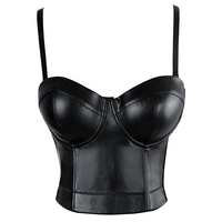 Soutien-gorge push-up en similicuir noir grande taille, lingerie, fajas, steampunk, gothique, bustier pour femmes, haut de corset sexy, crop top