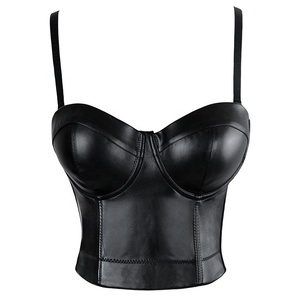 Reggiseno <span class=keywords><strong>Push</strong></span>-<span class=keywords><strong>up</strong></span> in Ecopelle Nera Taglie Forti, Lingerie Steampunk Gotica, Bustier da Donna, Top Sexy Corsetto Crop - Product Image 2