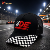 Casquette de camionneur XIANKE personnalisée en gros, motif damier, 5 panneaux, dos en maille, fermeture snapback, performance, style rétro, pour courses de vitesse et Grand Prix