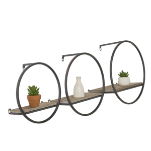 Mensole da parete con struttura in legno e metallo per decorazioni domestiche, organizer da appendere per soggiorno, camera da letto, ufficio - Product Image 2