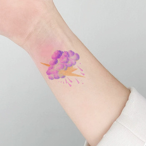 Autocollants de tatouage temporaire écologiques en papier coloré, motif nuage violet et éclairs, tatouages imperméables pour le visage, les bras et les jambes - Product Image 3