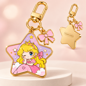 Porte-clés en métal personnalisé Princesse Étoile, mignon dessin animé fille, mousqueton en alliage de zinc, cadeau promotionnel fait main OEM ODM - Product Image 1
