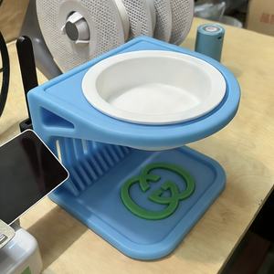 Support <span class=keywords><strong>de</strong></span> bol pour animaux <span class=keywords><strong>de</strong></span> compagnie en forme <span class=keywords><strong>de</strong></span> mecha imprimé en 3D, hauteur réglable, style science-fiction, logo personnalisé, PLA pour chat, FDM PETG PLA - Product Image 3