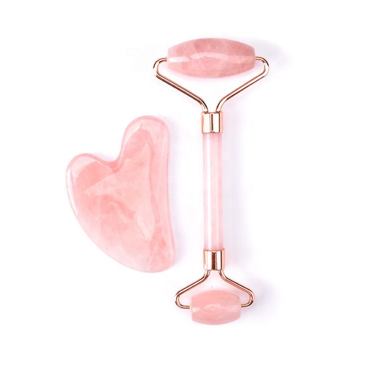 rose quartz roller and heart shape gua sha
