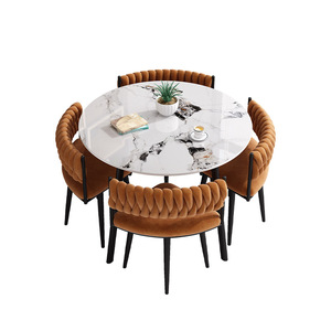 Bộ bàn ghế phòng họp hiện đại, bàn ăn tròn nhỏ bằng đá phiến, 4 ghế - Product Image 5