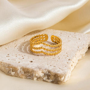 European American Style Stainless Steel <b>Ring</b> 18K Gold Plated Geometric Design Women's Jewelry Gift - Product Image 1