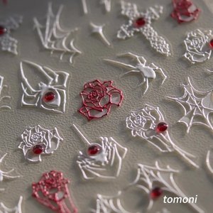 Adesivi per unghie di Halloween con croce scura ragnatela rosa cristallo di diamante stile gotico bianco nero argento decalcomanie Manicure adesivo 3D - Product Image 2