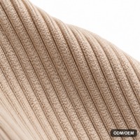 Haut en maille décontracté pour femme, couleur abricot, respirant, col montant, manches longues, découpes, boutons métalliques, côtelé, coupe ajustée, pull très extensible, idéal printemps