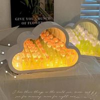 TSINYE LED Miroir Nuage Design Veilleuse avec Assemblé Fleur Artificielle Lampe pour Chambre Bureau Table Décoration Cadeau Parfait