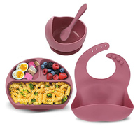 Ensemble de sevrage pour tout-petits ensemble d'alimentation pour bébé en Silicone 4 pièces bavoir réglable bol d'aspiration assiette cuillère ensemble de vaisselle pour enfants