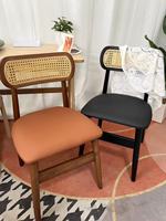 Chaises de salle à manger en bois massif de style rétro moderne, siège rembourré en rotin et tissu fait main pour salle à manger, salon et décoration intérieure