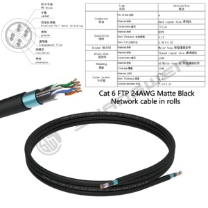 Câble réseau <span class=keywords><strong>Ethernet</strong></span> noir CAT6 FTP 24AWG 305m extérieur FTP 4 paires CE <span class=keywords><strong>multiple</strong></span> cuivre torsion 100% cuivre sans oxygène 305M - Product Image 2