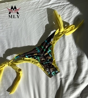 Maillot de bain rétro MLY pour femme, imprimé floral géométrique, haut triangle à nouer, bas à nouer sur les côtés, pour l'été et la plage