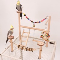 Structure de jeu en bois naturel pour perroquets, cage d'activités pour oiseaux avec échelle d'escalade et jouets à mâcher pour perruches, agapornis et petits perroquets