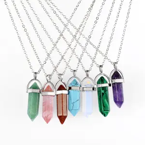 Wholesale Hot Selling Natural Stone Bullet Shape Healing Point Turquoise Crystal Quartz Pendant Necklace YF2217