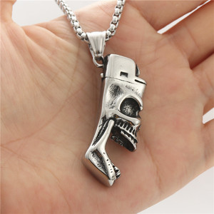 yunnique Skull Stainless Steel Pendant Lighter Shape Men's Fashion Necklace Punk Retro Style - Product Image 2