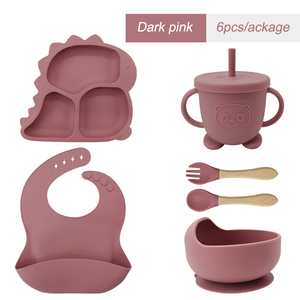 Unbreakable Toddler Dinosaur Shape Silicone Plate Set with Snail Bowl and Training Sippy Cup <b>Microwave</b> Safe Baby Feeding Kit - Product Image 4