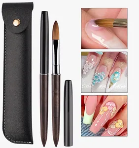 100% Kolinsky Acrylic Nail <b>Brush</b> Purple Sandalwood Handle Crimped UV Gel Carving Pen <b>Brush</b> Liquid Powder DIY Nail Drawing - Product Image 2