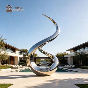 Escultura de acero inoxidable pulido espejo TREVI |   Estatua Abstracta con Forma de Cinta en Espiral para Decoración de Jardín y Exteriores - Product Image 4