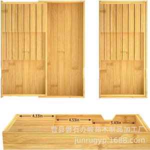 Wooden Cutlery <b>Storage</b> <b>Box</b> Expandable <b>Kitchen</b> Drawer Organizer Bamboo Knife Holder Rectangular Standing Type - Product Image 5