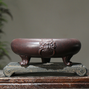 Purple <b>Clay</b> <b>Flower</b> <b>Pot</b> With Animal Face Design No Drainage Holes Water Basin For Aquatic Plant Bonsai - Product Image 1